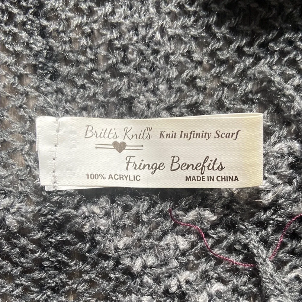 Britt's Knits Fringe Benefits Fringed Gray Knit Infinity Loop Circle Scarf Soft